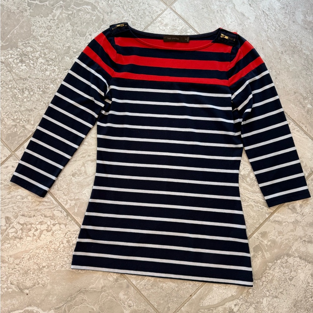 The Limited Nautical Striped Boatneck 3/4-Sleeve Top, Size XS